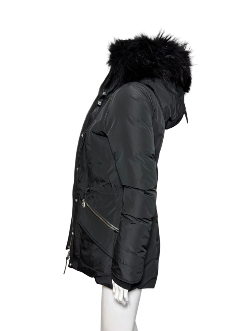 Mackage Down Parka Coat Real Asiatic Raccoon Fur Leather Trim Black XXS - Picture 6 of 16